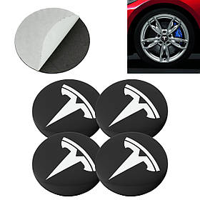 Набір центральних ковпачків заглушок з логотипом на колісний диск для Tesla Black/White