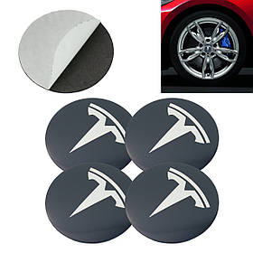 Набір центральних ковпачків заглушок з логотипом на колісний диск для Tesla Grey