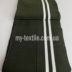 Манжетна гумка Дов'яз трикотажний 130/14 см поліестер Туреччина Хакі з двома смужками