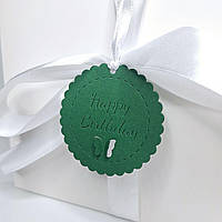 Бірка "Happy Birthday" з дизайнерського картону (65х65мм.) зелена