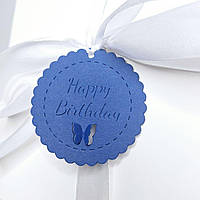 Бірка "Happy Birthday" з дизайнерського картону (65х65мм.) синя