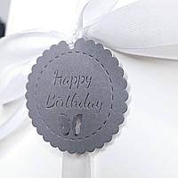Бірка "Happy Birthday" з дизайнерського картону (65х65мм.) сіра