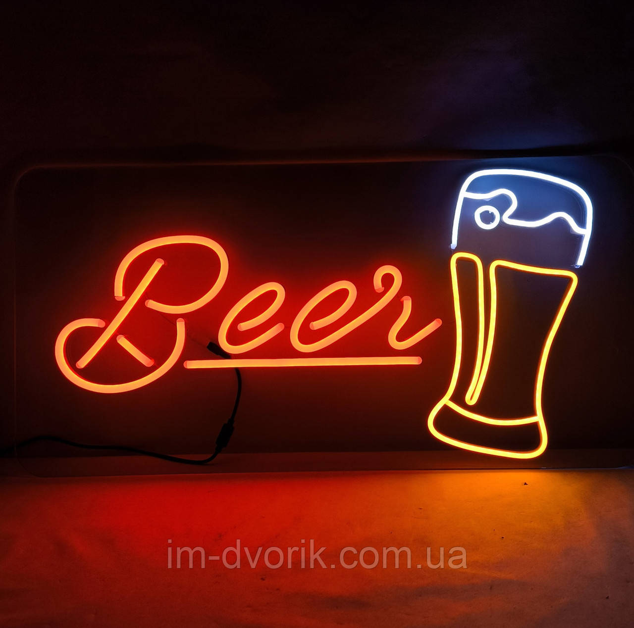 Неонова вивіска "Beer" 700x350мм з блоком живлення, фото 1