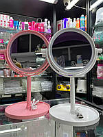 Дзеркало з підсвіткою сенсорне для макіяжу настільне косметичне (біле, рожеве) 28 см