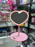 Дзеркало з підсвіткою для макіяжу настільне косметичне серце (біле, рожеве) 28 см