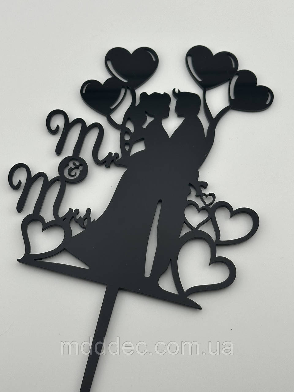 Топпер фігурка для весільного торта Mr&Mrs, топер весільний пара з серцями