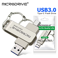 Флешка 2в1 MicroDrive 128 GB Type-C USB 3.0 для телефону та комп'ютера Silver Top