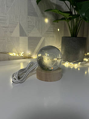 Декоративний 3D-нічник кришталева куля "Merry Christmas" з Led підсвічуванням на 60мм, прозорий, фото 4