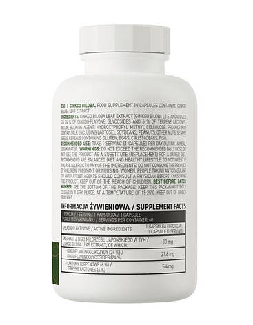 Экстракт Гінкго Білоба OstroVit Ginkgo Biloba 90 мг 60 капс Польща, фото 3