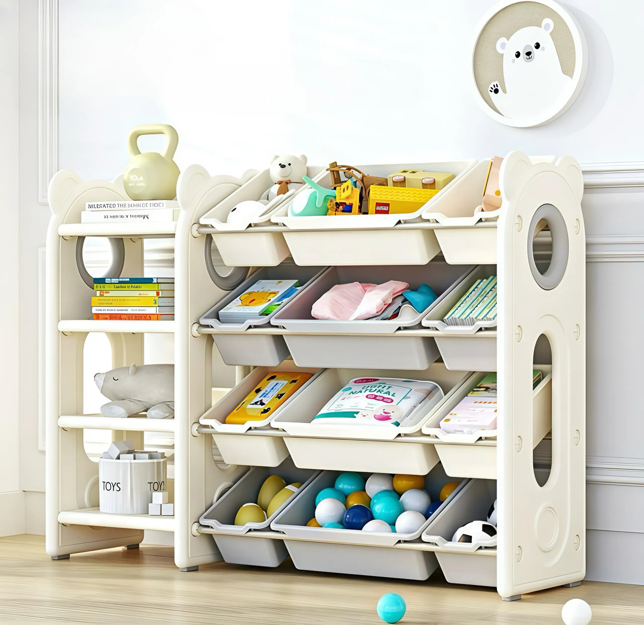 Стелаж з контейнерами Terrio "Teddy Maxi L” Сіро-білий, фото 1