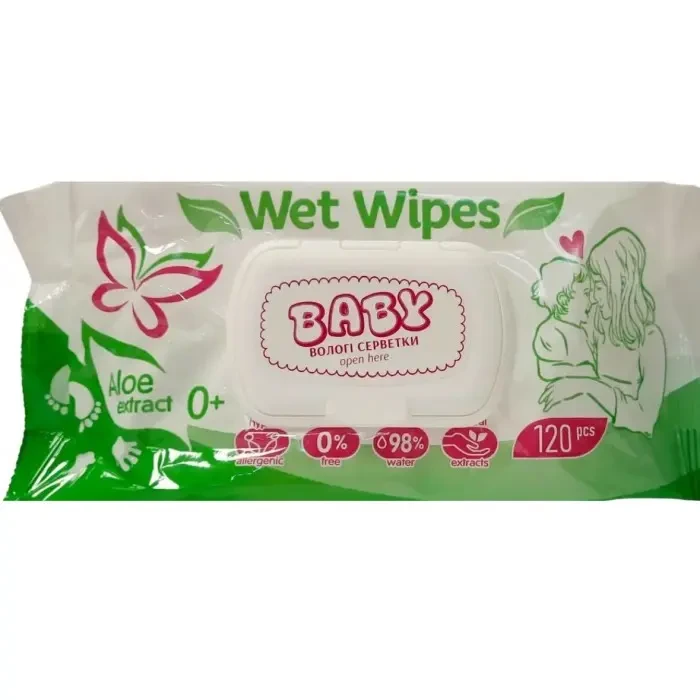 Серветки вологі 120шт/уп Wet Wipes Baby