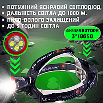 Налобний ліхтар аккумуляторний PowerBank із Type-C зарядкою CT021 потужний професійний ліхтарик на голову, фото 3