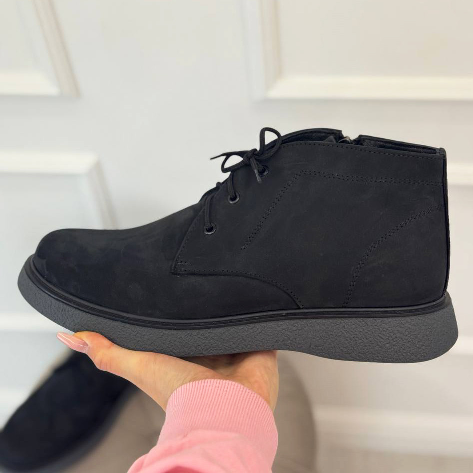 Черевики чорні чоловічі на шнурівці. Натуральна шкіра нубук, фото 1