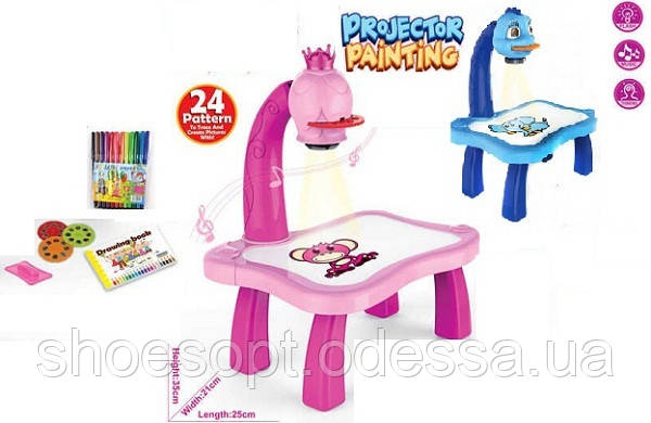 Проєктор дитячий для малювання зі світлом, звуком, слайдери, фломастери, альбом, фото 1
