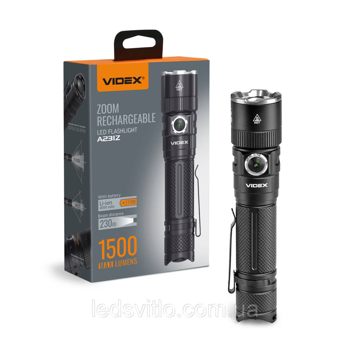 Портативний світлодіодний ліхтарик (VIDEX VLF-A231Z) 1500Lm 5000K з акумулятором