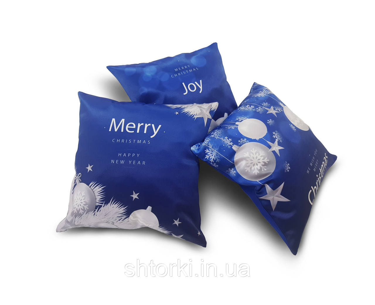 Комплект декоративних подушок Firanka Merry Chritmas 40х40см 3шт сині з принтом (п_0681п)