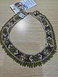 Прикраса під шию з бісеру в оливкових тонах ручної роботи окружність виробу 38 см., фото 3