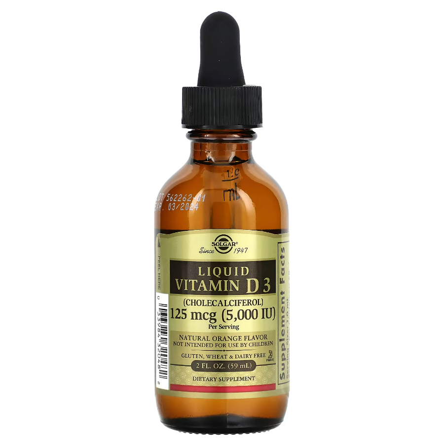 Liquid Vitamin D3 Natural Orange Solgar 125 мкг 5000 IU 2 fl oz 59 мл, фото 1