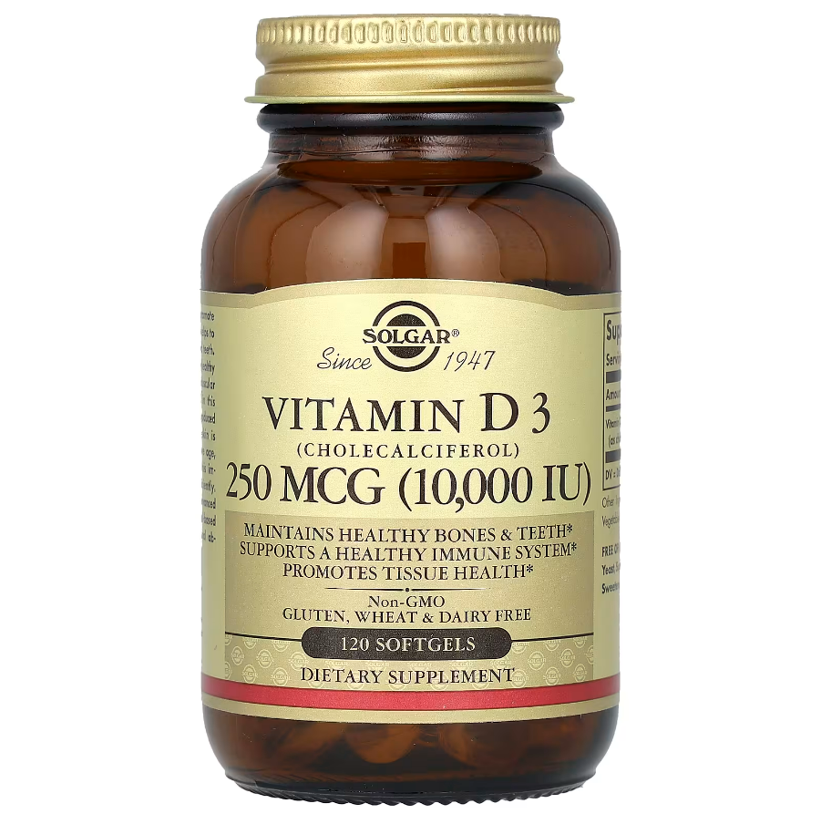 Vitamin D3 Cholecalciferol 250 мкг 10000 IU Solgar 120 капсул, фото 1