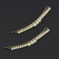 Невидимки для волосся металеві золотистого кольору з білими маленькими перлинками довжина 8,5 см 2 штуки