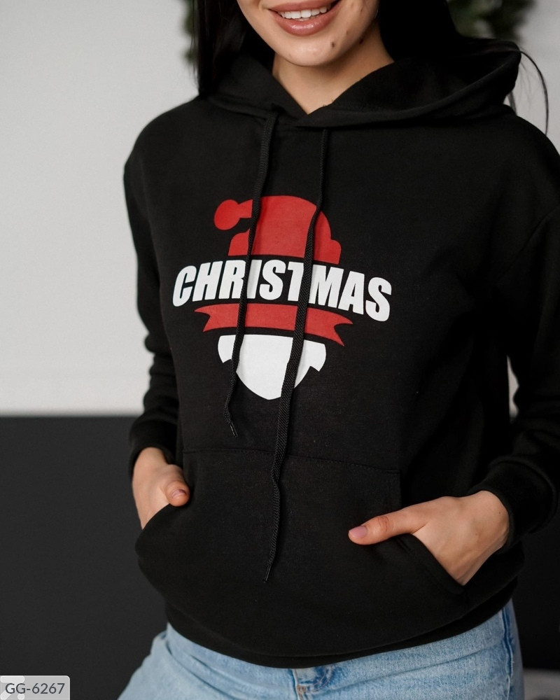 Худі жіноче ошатне різдвяне новорічне з новорічним малюнком принтом різдвяний розмір 42-48
