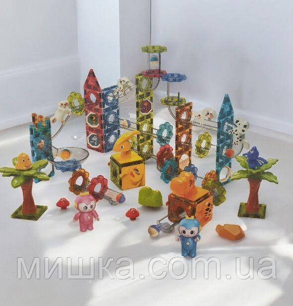 Дитячий магнітний конструктор-трек 2201, (153 дет.), містечко-трек з кульками та фігурками, фото 1