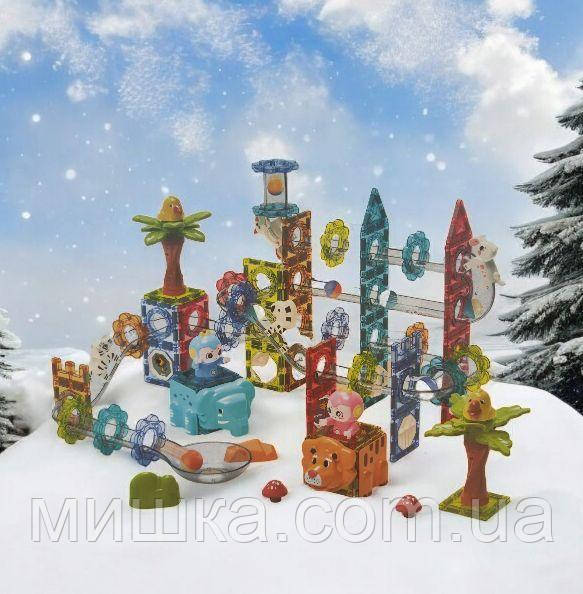 Дитячий магнітний конструктор-трек 1101, (151 дет.), містечко-трек з кульками та фігурками, фото 1