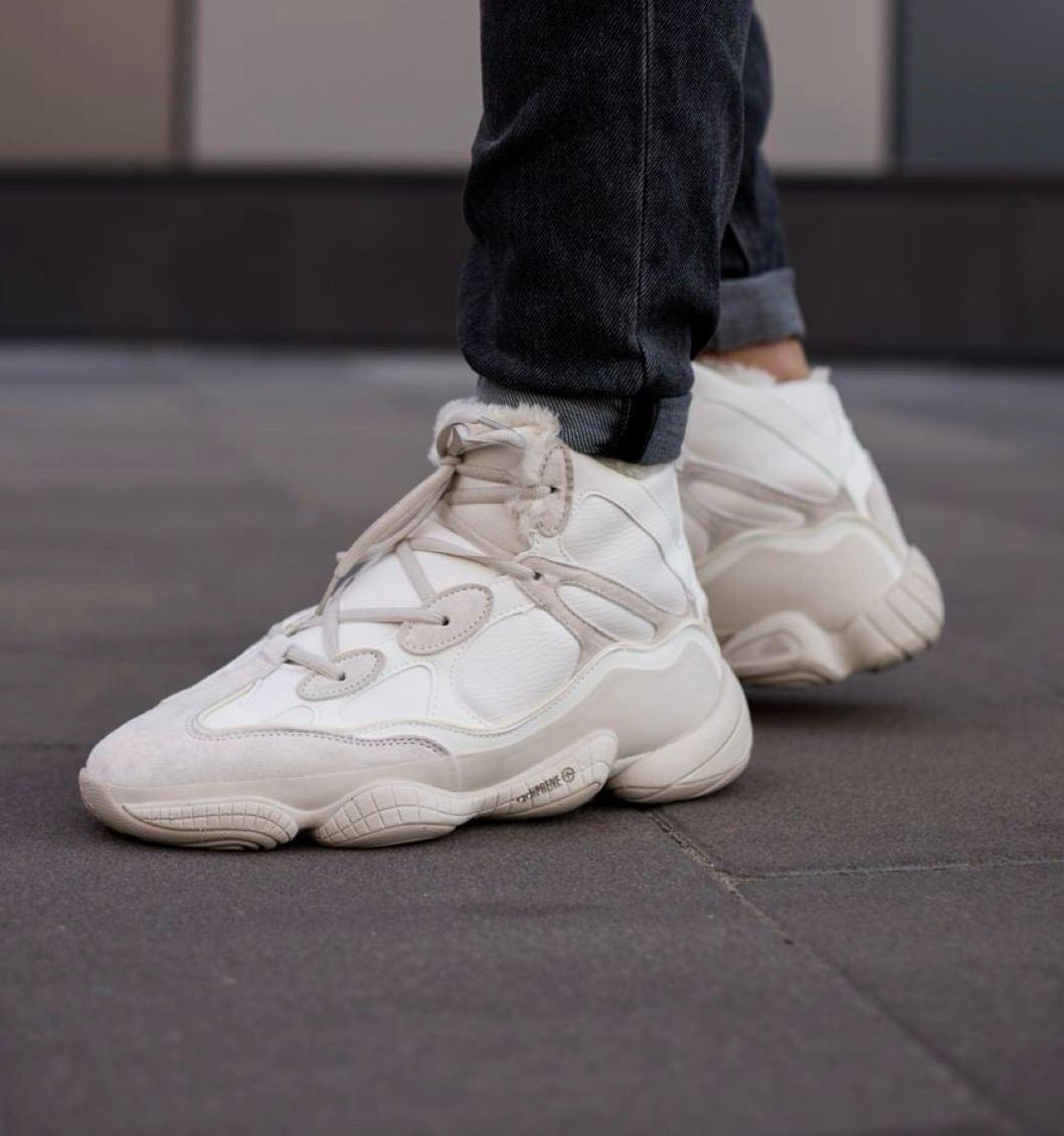 Теплі зимові кросівки Adidas Yееzy Boost 500 High Blush beige Winter fur Адідас Ізі високі бежеві з хутром