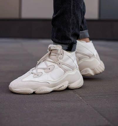 Теплі зимові кросівки Adidas Yееzy Boost 500 High Blush beige Winter fur Адідас Ізі високі бежеві з хутром, фото 1
