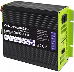 Зарядний пристрій для акумуляторів LiFePO4 AGM GEL SLA 60A 12V Qoltec (Польща)