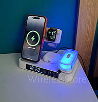 Безпровідна зарядка Apple Watch iPhone Airpods 30w 5 в 1 Док-станція з годинником нічником Samsung Galaxy
