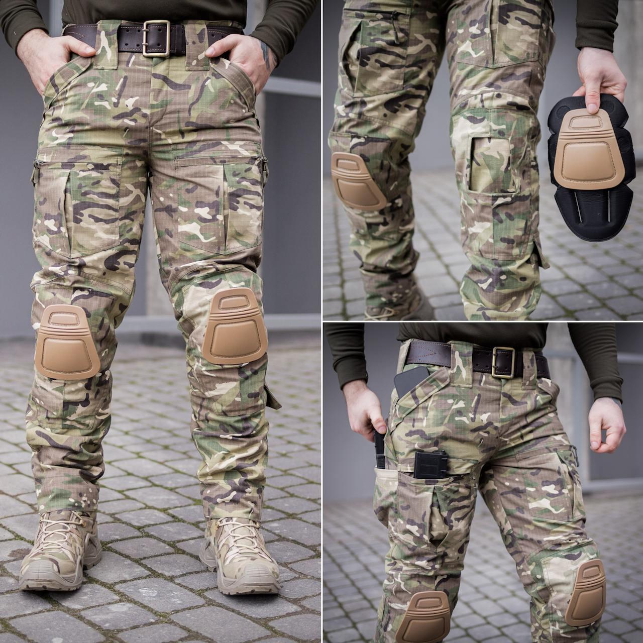 Штани з наколінниками мультикам стрейч Grifon Rip-Stop (Tornado Winter) на флісі, фото 1