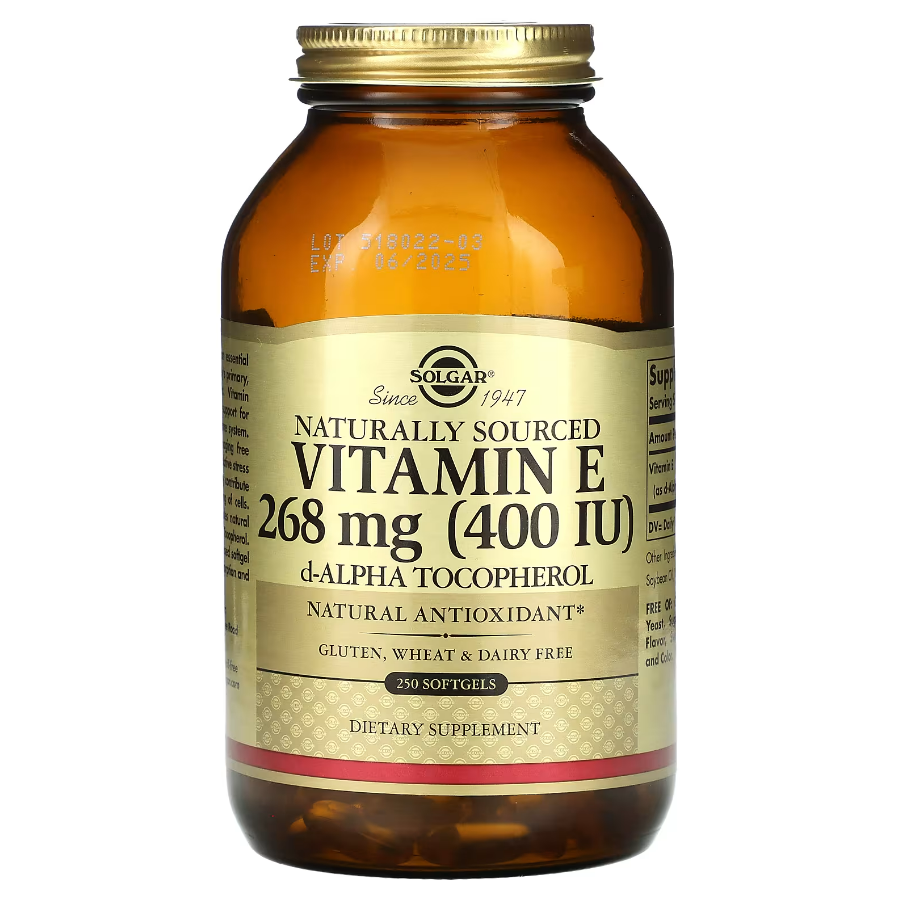 Natural Sourced Vitamin E 268 мг 400 IU Solgar 250 капсул, фото 1