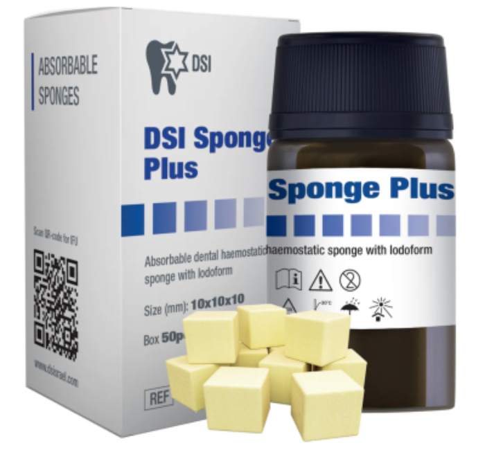 Гемостатична губка з йодоформом DSI Sponge Plus, 10х10х10мм 50 шт\уп, фото 1