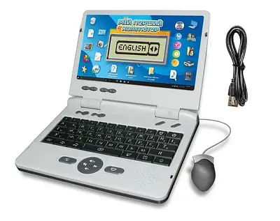 Дитячий розвиваючий ноутбук для навчання із озвученням двома мовами Портативний комп'ютер із казками піснями вікториною