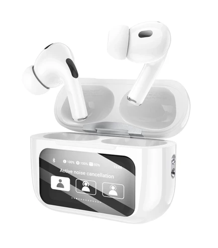 🤍Гарнітура Bluetooth HOCO EW72 Soar true ANC Noise Reduction touch screen BT, Навушники з кейсом Білі, фото 1