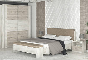 Спальня Кім Сан Ремо/ Дуб Крафт Білий Меблі Сервіс (Шафа-купе, Ліжко, тумби, Банкетка)