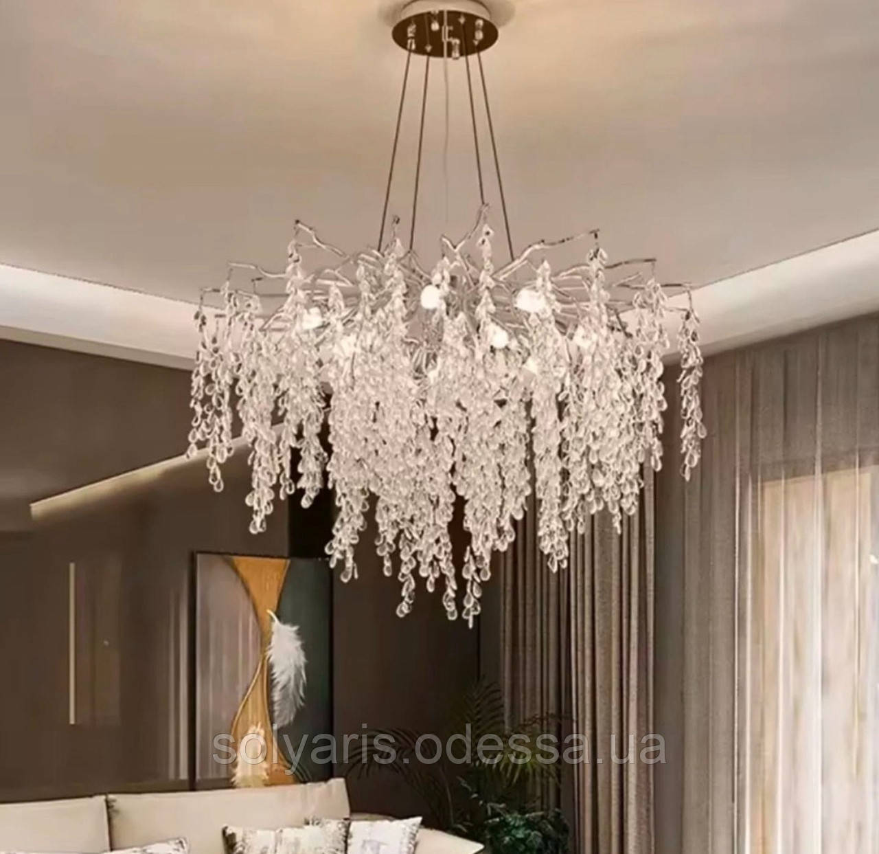 Сучасна, вишукана, модна кришталева люстра "Гліцинія" на 10 ламп, 80 см, срібного кольору., фото 1