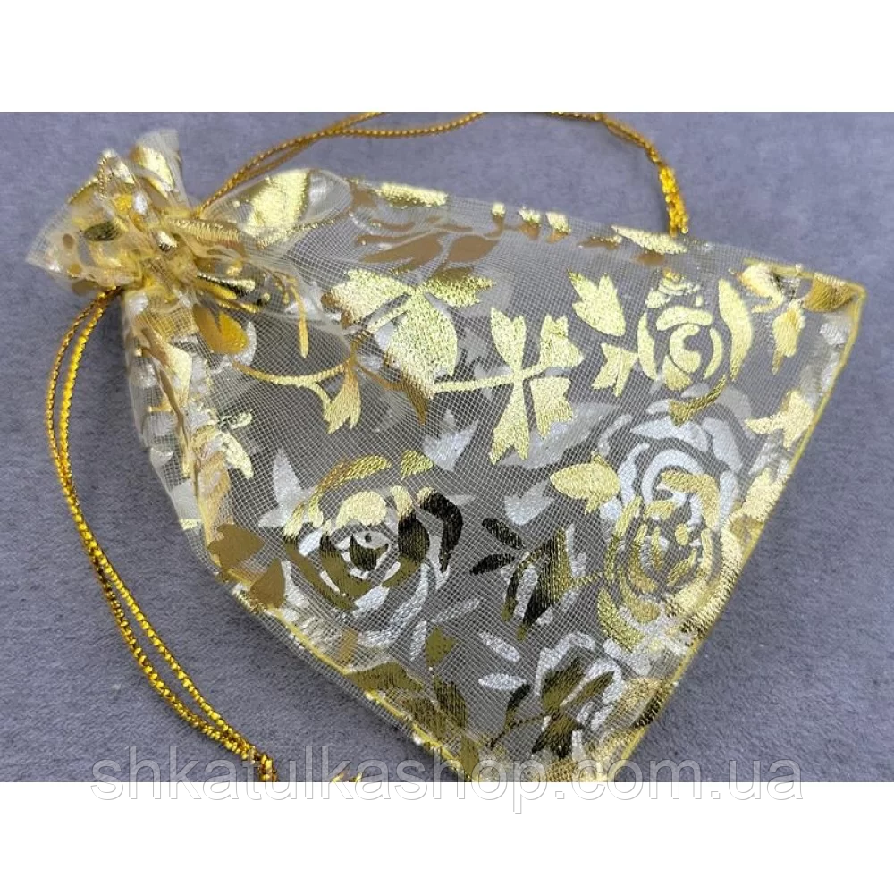 Мішки з органзи 9*12см, 100 шт, колір золото, фото 1