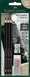 Набір матових чорнографитних олівців Faber-Castell Pitt Graphite Matt + стругачка + гумка, 115297