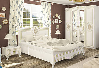 Спальня Мілан Білий МДФ патина (Шафа з лзеркалами, Ліжко, Ламелі, Приліжкові тумби) Меблі Сервіс