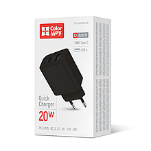 СЗП USB, TYPE-C ColorWay CW-CHS025QPD-BK PD3.0+QC3.0/20W black