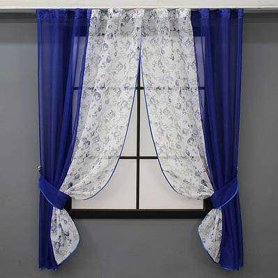 Кухонні шторки (260х170см), на карниз 1,5-2м. Колір синій з білим. Код 083к 52-1045