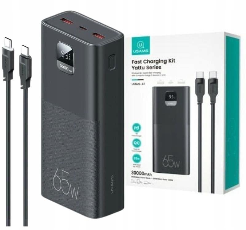 Павербанк Usams US-CD185 PB68 30000mAh 65W PD3.0 QC3.0 Display зовнішній акумулятор