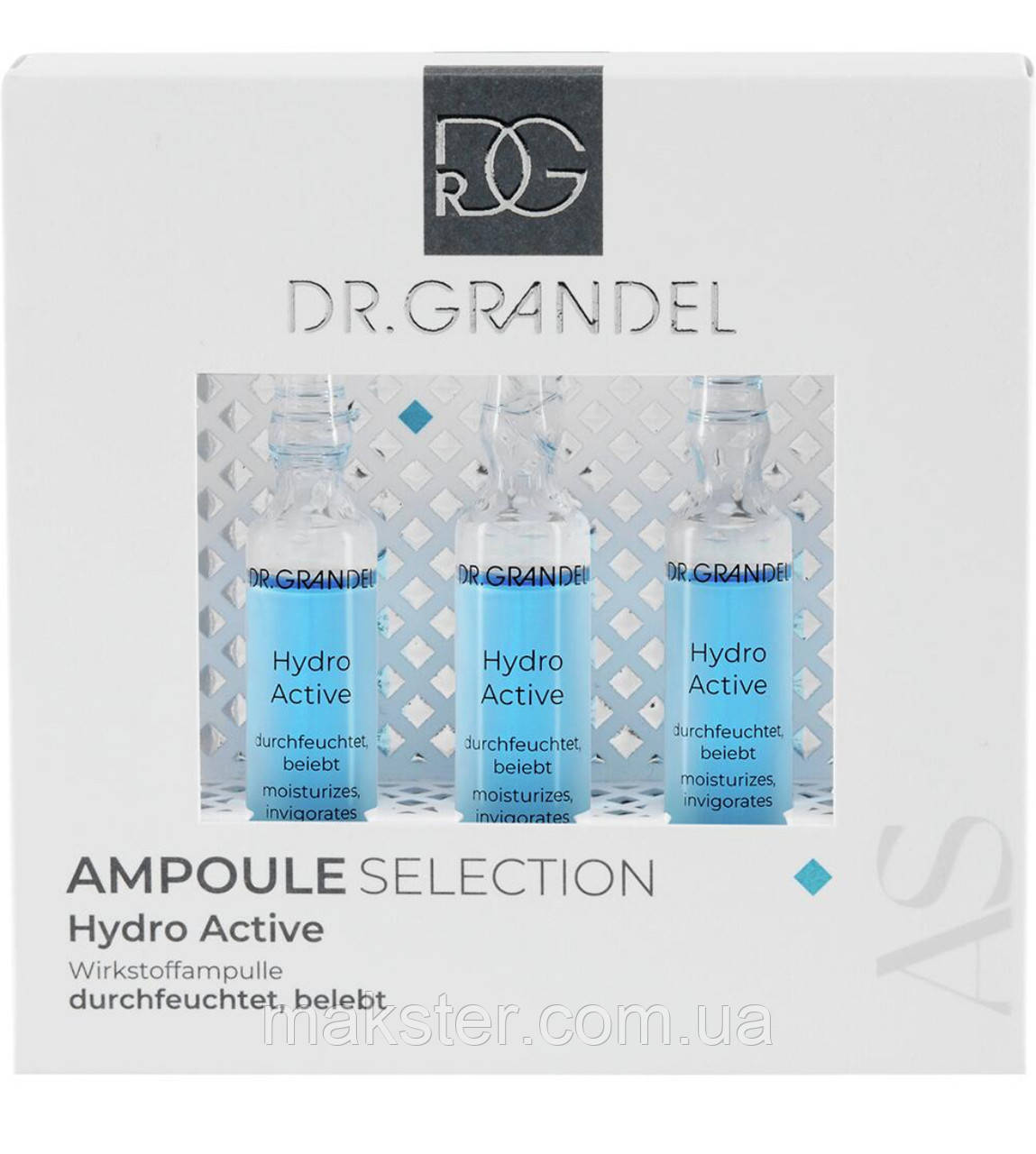 Ампули з кофеїном для глибокого зволоження шкіри Dr. Grandel Hydro Active, 3 х 3 мл