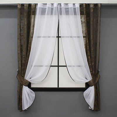 Кухонні шторки (280х170см.) на карниз 1,5м. Колір коричневий із білим. Код 083к 52-1039