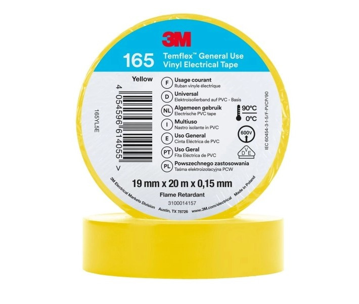 Ізоляційна стрічка 3M™ Temflex™ 165, 19 мм х 20 м, жовта, фото 1
