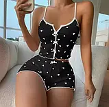 Жіноча стрейчева піжама чорного кольору в серце шортики з топом, фото 3