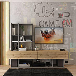 Сучасна стильна маленька тв стінка під телевізор 2 метри модерн у вітальню зал Нота графіт+дуб евок