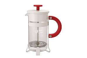 GIPFEL Скляний заварювальний чайник MILEBI 12,5х7, 7х16, 7см. 350 мл з поршнем білий з червоною ручкою